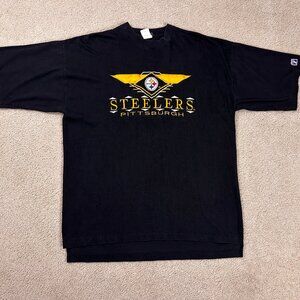 Vintage 90s Logo 7 Pittsburgh Steelers Embroidered T-Shirt Size Large / XL *READ